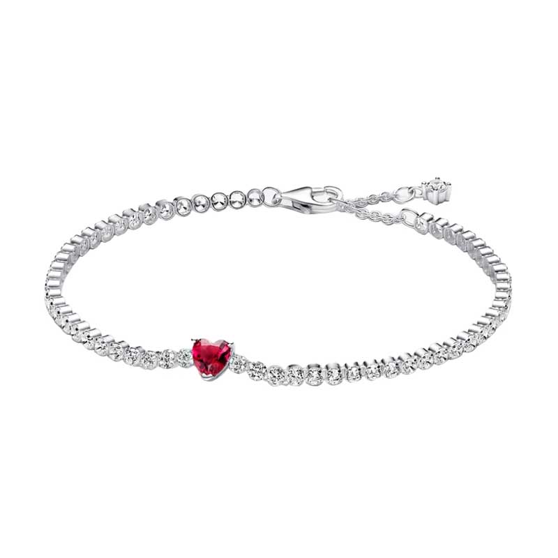 Red Sparkling Heart Tennis Necklace