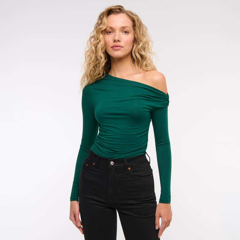 Long Sleeve Off
-
the
-
Shoulder Draped Top