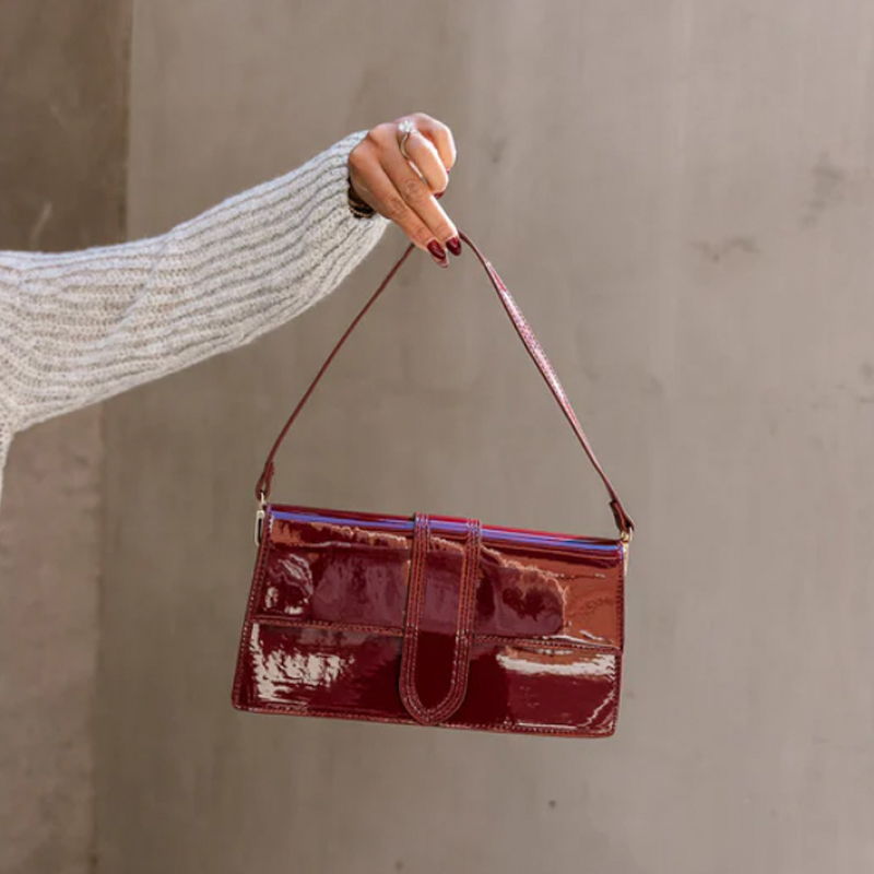 Violet Burgundy Patent Adjustable Strap Purse